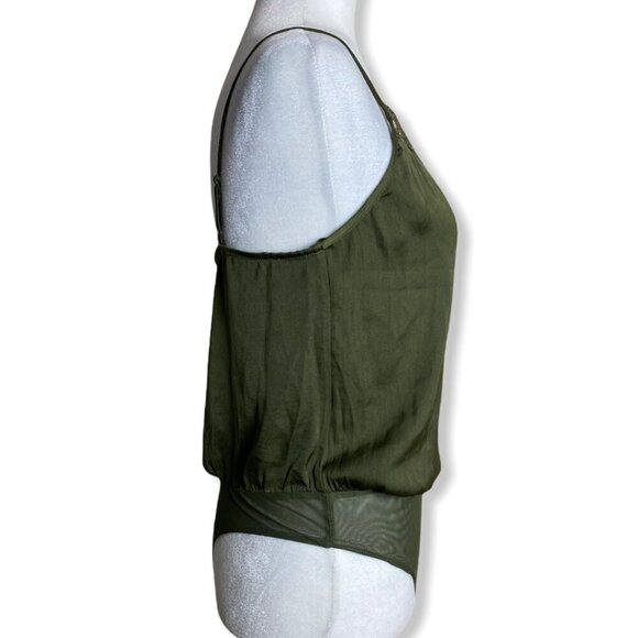 Socialite NEW Lace Trim Satin Bodysuit in Olive Green Women's Size S NWT - Picture 6 of 8